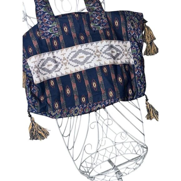 Beautiful Free People Basel Tassel Patchwork Tote In Southwestern Pattern - Picture 5 of 8